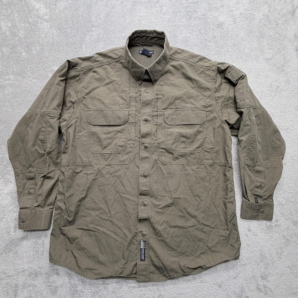 5.11 Tactical Series Shirt Mens L Green Long Sleeve Button Up Twill Workwear